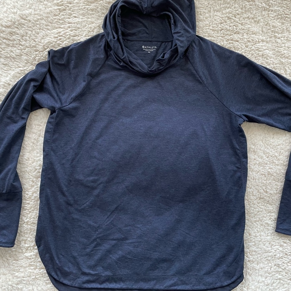 Women’s XL ATHLETA Hooded Sweater Blue Cowl Neck